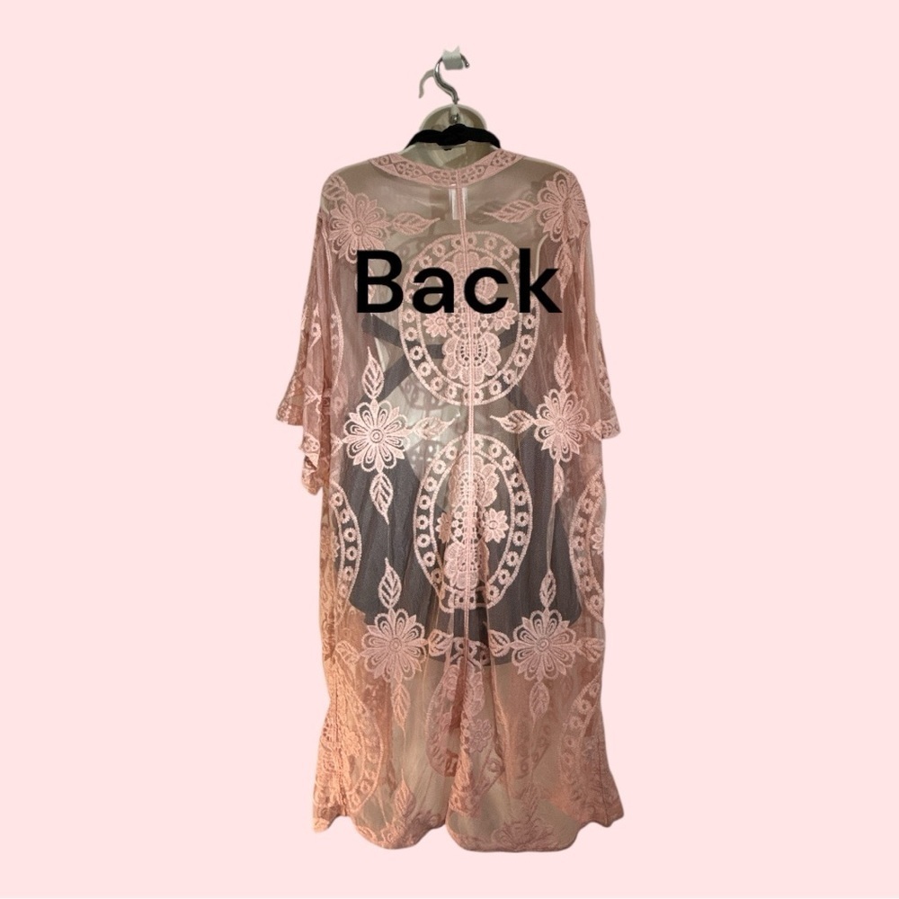 Sexy Sheer Lace Crochet Cover-Up Rose Pink, No Closure Size L/XL - Picture 4 of 8
